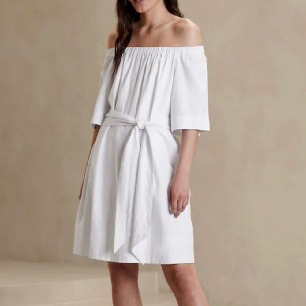 NWOT Banana Republic White Linen-Blend Mini Dress